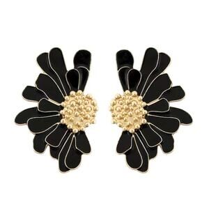 Black Enamel Flower Earrings